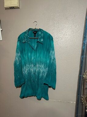 Liz & Me Teal Ombre Button-Up Blouse